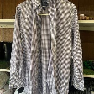 Stafford Men's Blue and White Checkered Shirt